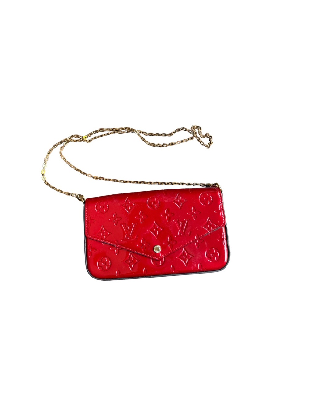 Louis Vuitton Red Patent Vernis Monogram Crossbody Wallet with Gold Chain